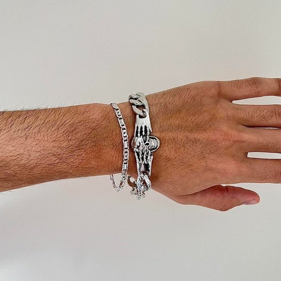 Other - y2k 2000s skull cuban link silver bracelet